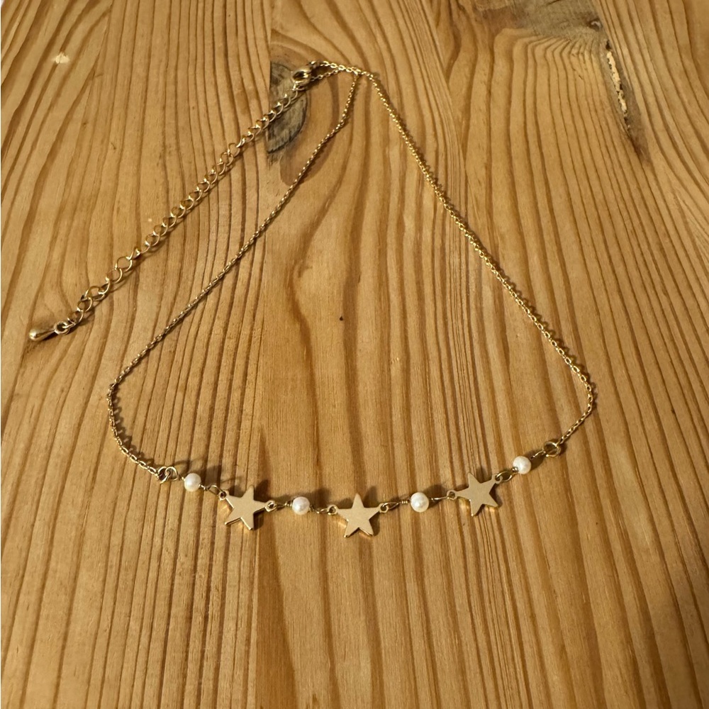 Dainty Gold Stars & Pearls Necklace